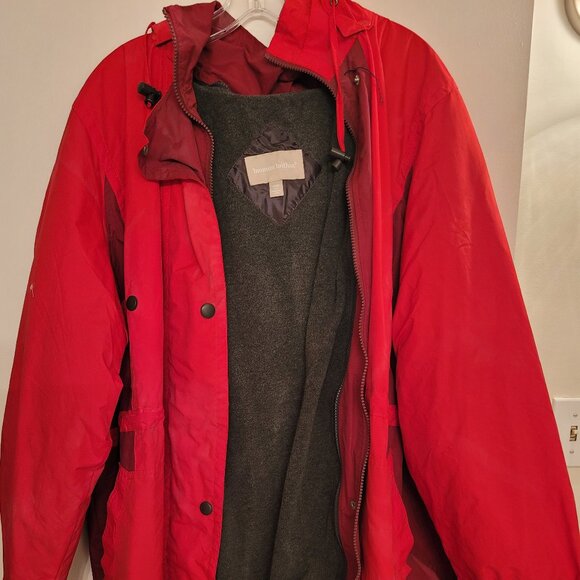 Woman Within Women’s Plus 26/28 (2X) Red Microfiber Parka Coat Zip Front Hooded - Picture 2 of 10